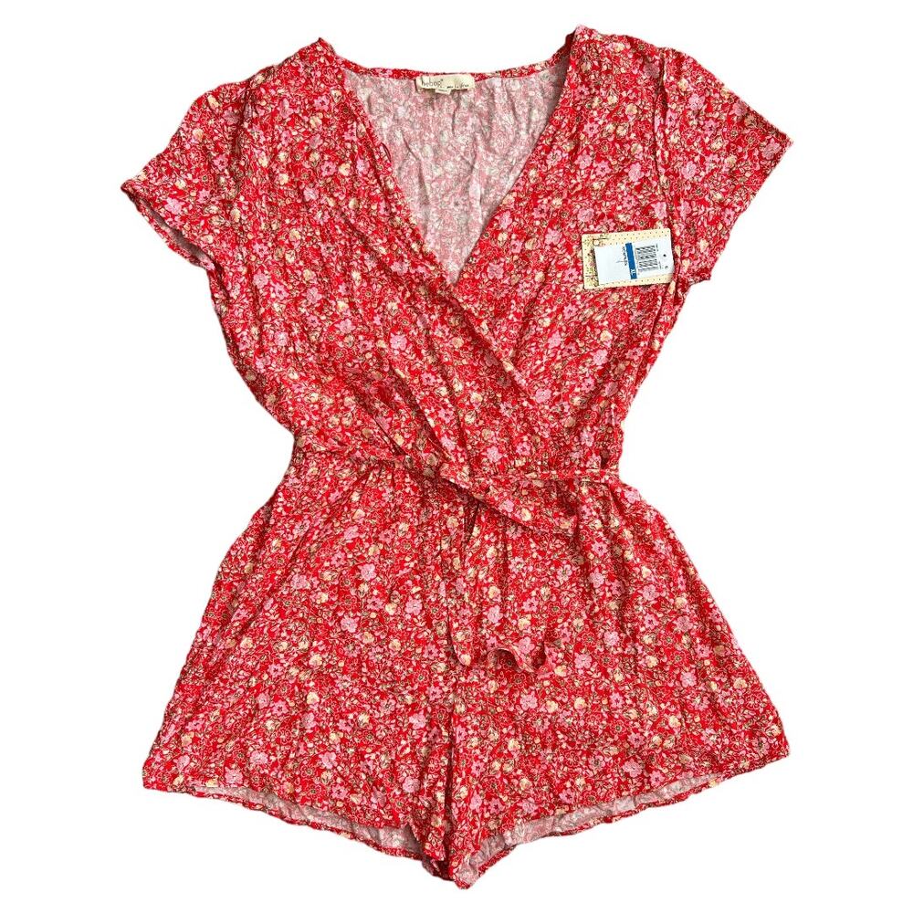Beepop Floral Print Surplice Romper, XL